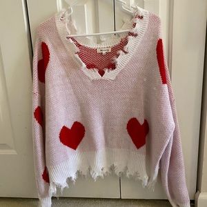 Hearts Distressed One Shoulder Sweater